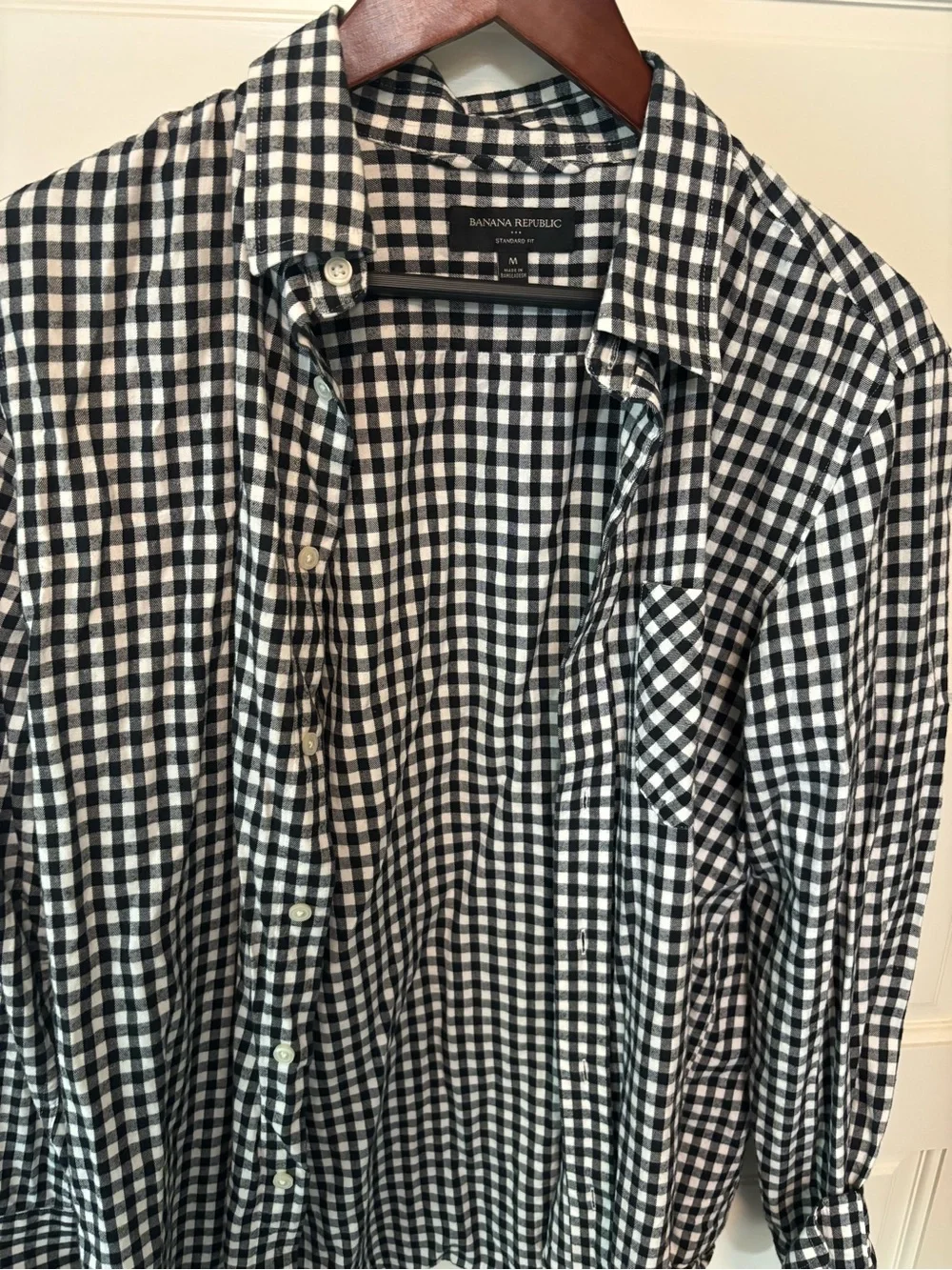 Banana Republic Standard Fit Black White Gingham Button Down Shirt M